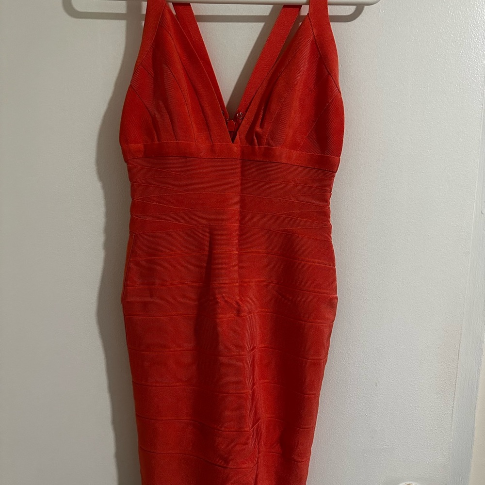 Herve Leger Fiery Red Mini Dress